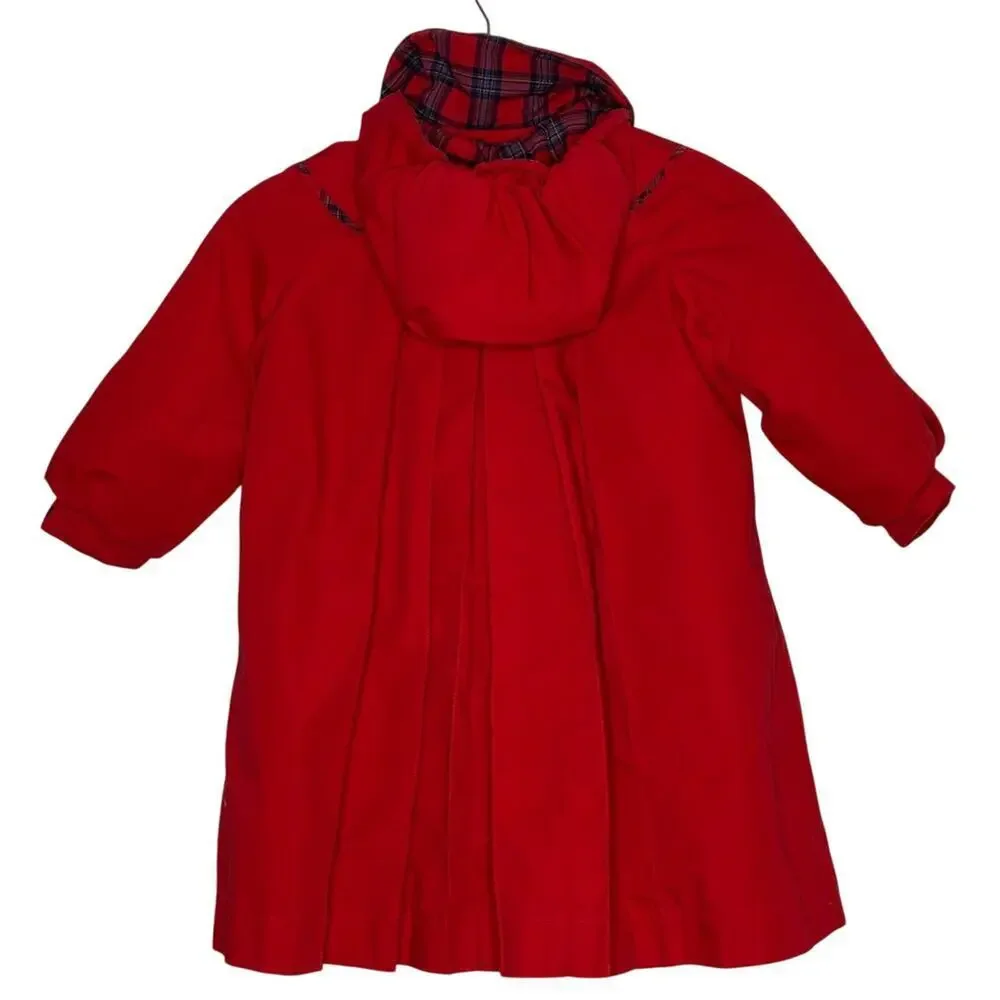 ROTHSCHILD Vintage Y2K Red Hooded Dress Coat Pleated Cape Lined Size 4